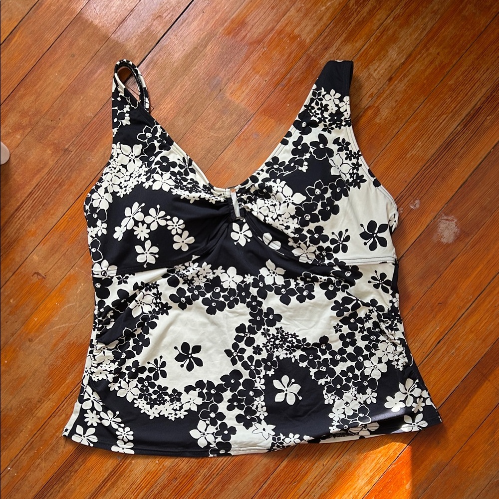 Lands' End Women’s Black and Cream Floral Tankini Swim Top size XL 18